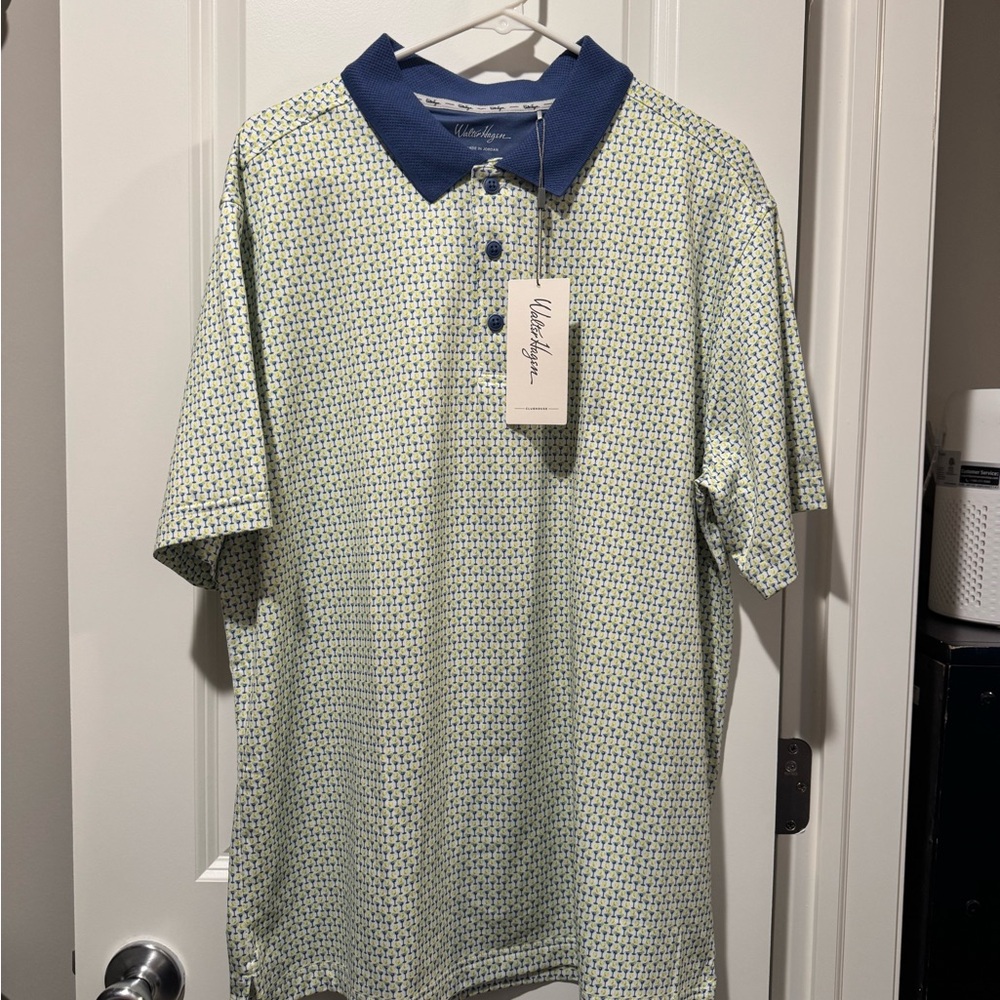 Walter Hagen Men's Performance 11 Novelty Print Golf Polo- White 19th Hole